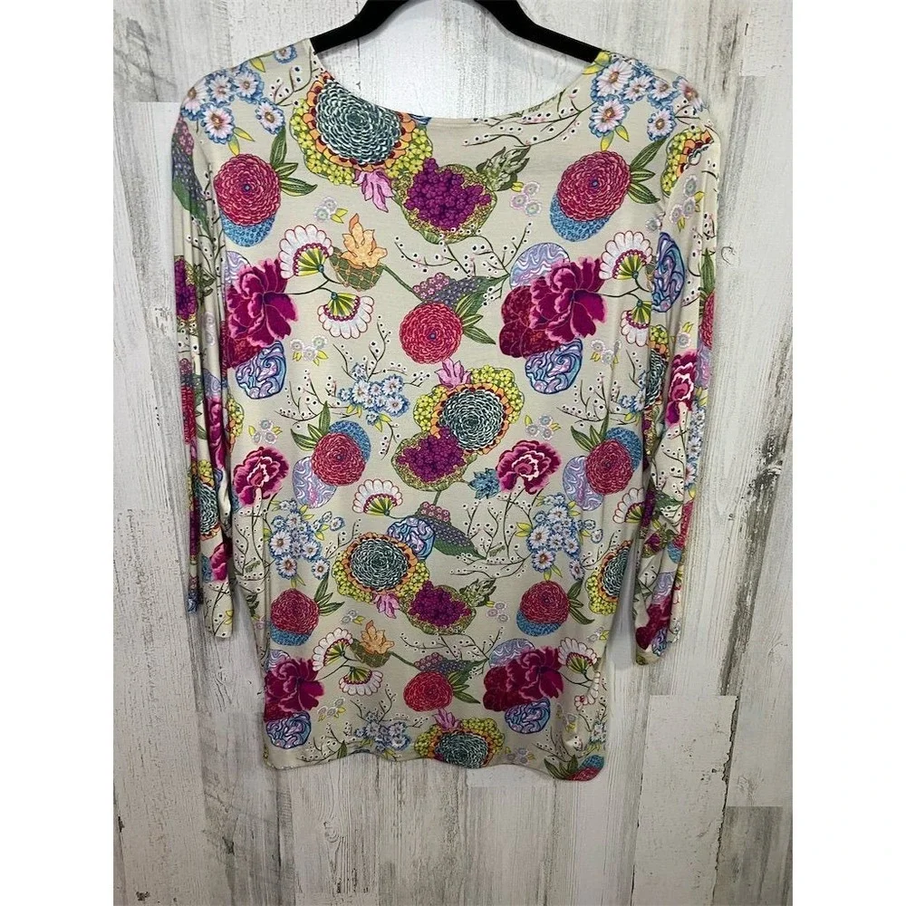 Leggiadro Womens‎ XL Floral 3/4 Sleeve Top Matching Scarf Luxury Garden Party